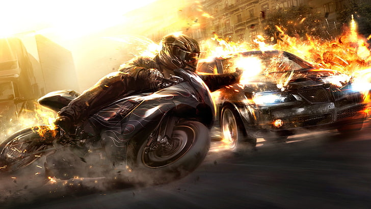 man riding on black sports bike illustration, motorcycle, car
