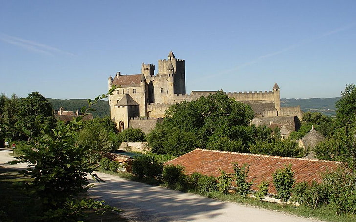 gray concrete castle, france, chateau des milandes, castelnau-la-chapelle