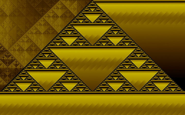 Gold Sierpinski, gold and black pyramid illustration, triangle