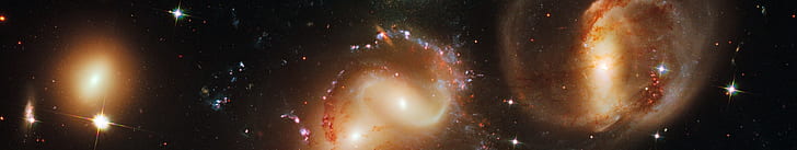 galaxy  suns  nebula  Hubble Deep Field  ESA  Stephans Quintet  space  stars  multiple display  triple screen, HD wallpaper
