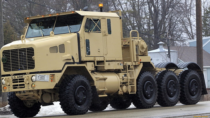 beige semi-truck unit, car, vehicle, military, transportation