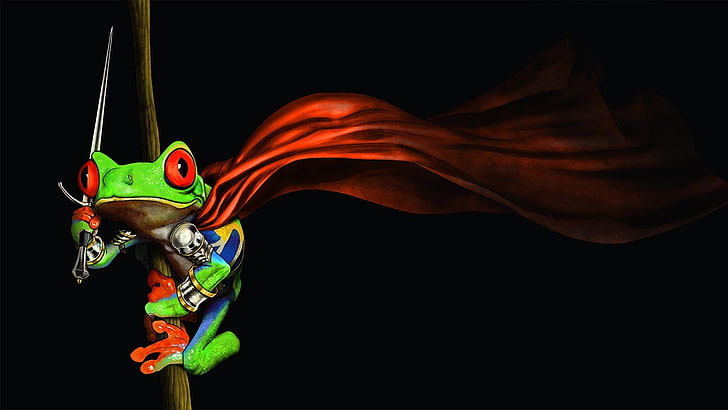 green frog wallpaper, artwork, Toad the Paladin, knight, Red-Eyed Tree Frogs