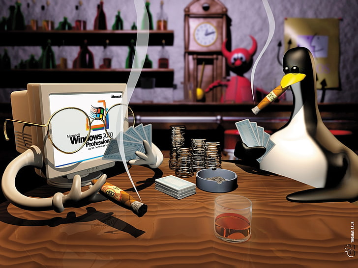 linux poker tux bsd microsoft windows Technology Linux HD Art, HD wallpaper