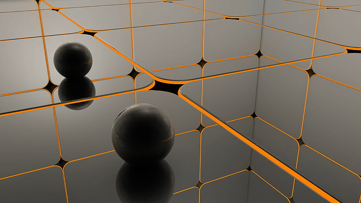 black, orange, ball, render, CGI, sphere, HD wallpaper