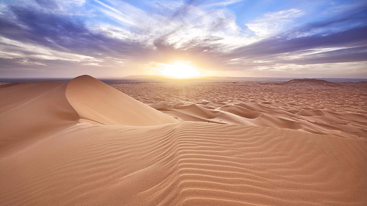 desert, sky, summer, sand, nature, dune, africa, sahara, sunrise, HD wallpaper