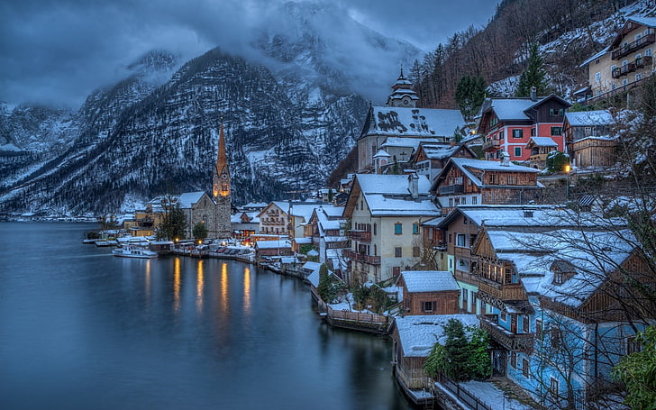 HD wallpaper: Towns, Hallstatt, Austria, Lake, Mountain, Winter ...