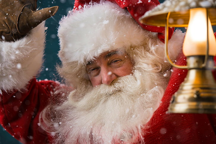 Santa Claus 2016, santa clause costume, lantern, fur, beard, Christmas, HD wallpaper