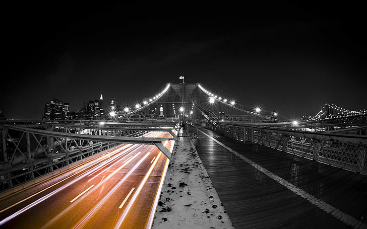photography, cityscape, urban, bridge, New York City, night