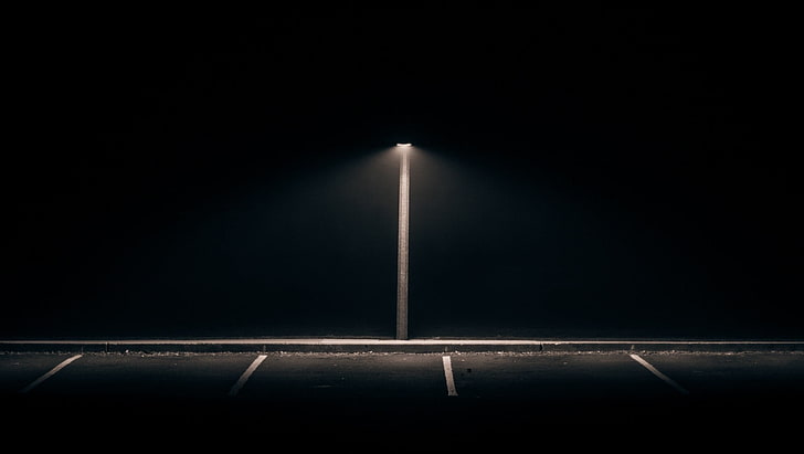 white post lamp, dark, minimalism, black background, photography, HD wallpaper