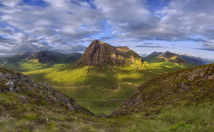 Highlands of Scotland, brown mountain digital wallpaper, Europe