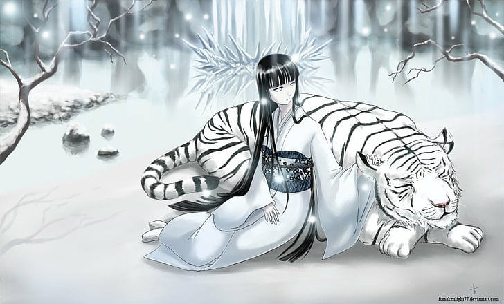 Anime Girl With Tiger Wallpaper gambar ke 11