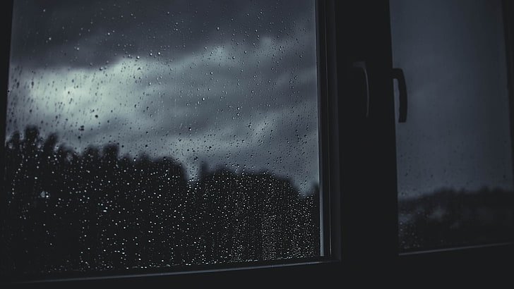 rain, window, clouds, night, glass - material, transparent