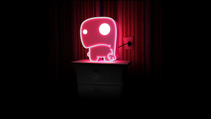 pink animal table lamp, neon, digital art, artwork, illuminated, HD wallpaper