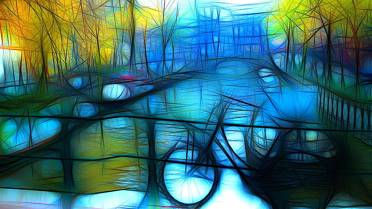 amsterdam, holland, bike, painting, drawing, colorful, netherlands, HD wallpaper