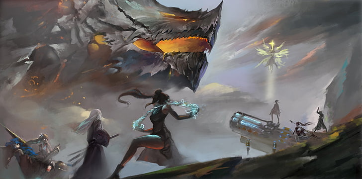 Video Game, Dungeon Fighter Online, Angel, Battle, Dragon, HD wallpaper
