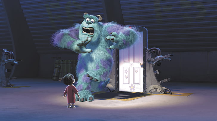 James P Sullivan and Boo in Disney's Monster Inc. movie scene, HD wallpaper