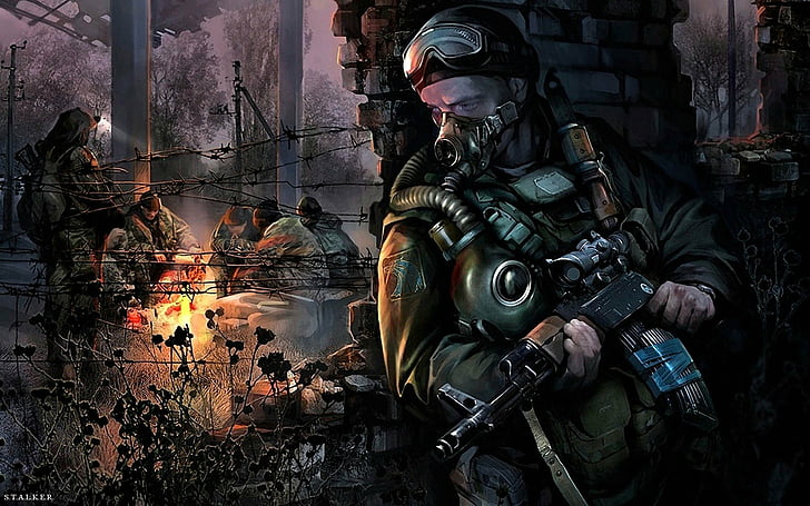 assault, games, gas, masks, post apocalyptic, rifle, s t a l k e r, HD wallpaper
