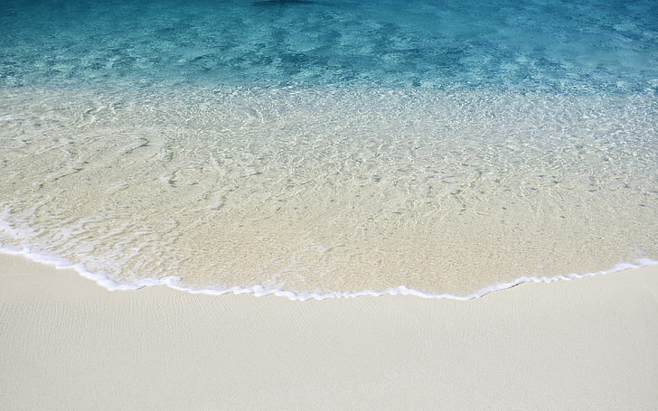 teal sea, beach, sand, water, waves, foam, land, aquatic sport, HD wallpaper