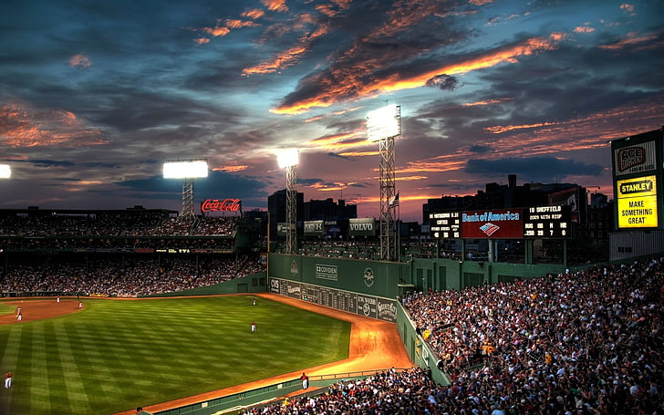 game stadium, Baseball, Boston Red Sox, Fenway Park, sky, sport