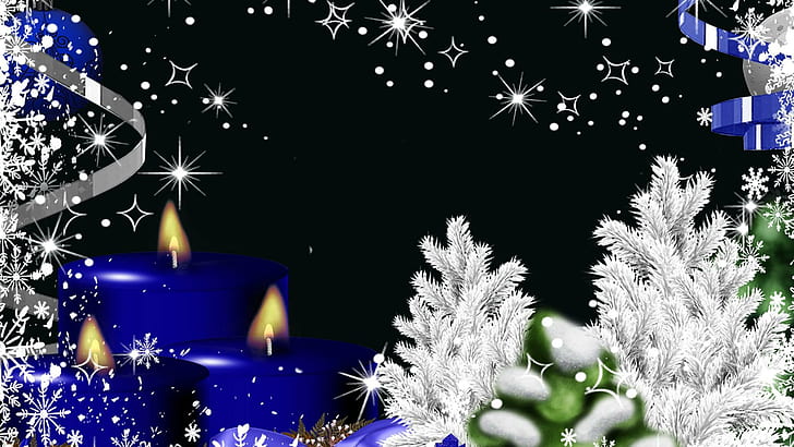 Blue Cle Holiday, ribbon, stars, christmas, frost, bright, tree, HD wallpaper