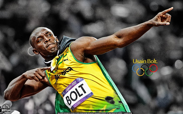 men's yellow and green Jamaica Bolt jersey shirt, Athletics, Usain Bolt