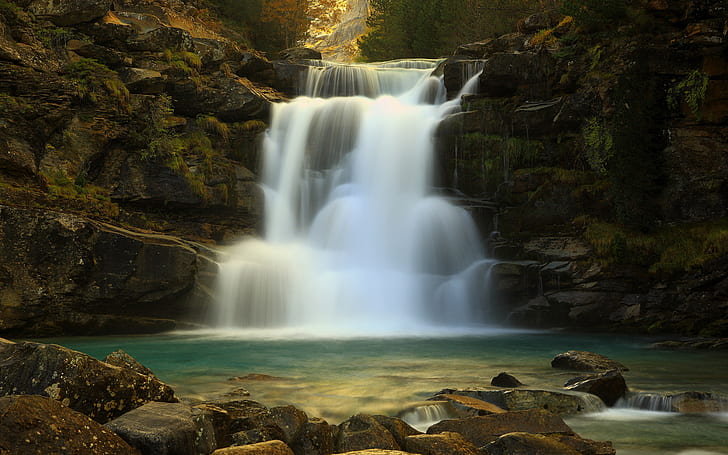 Waterfall Rocks Stones Forest HD, nature, HD wallpaper
