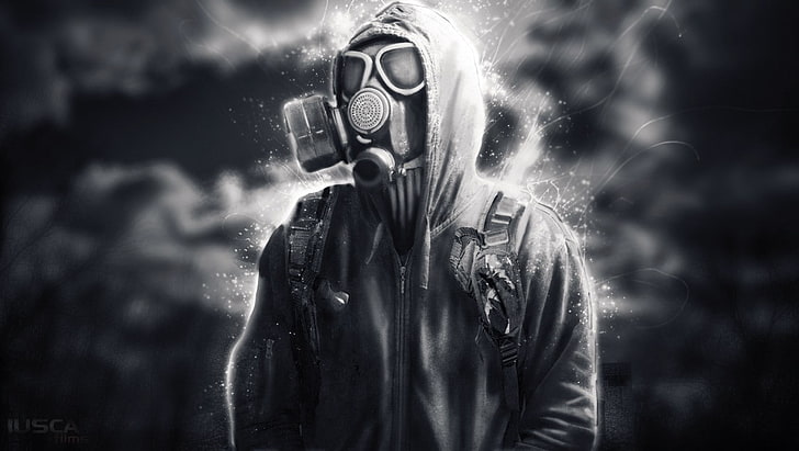 gas masks, digital art, artwork, hoods, one person, adult, men, HD wallpaper
