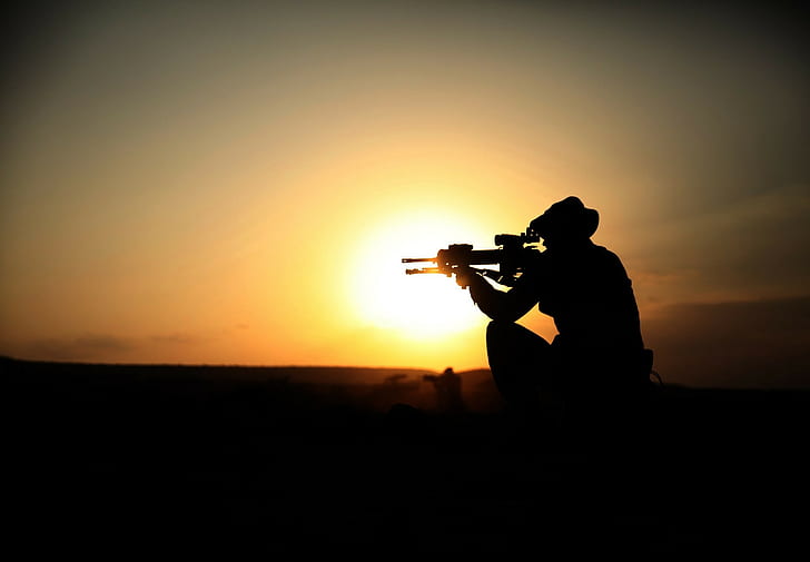 Men, Soldier, Sunset, Gun, Rifles, Silhouette, 2048x1420, HD wallpaper