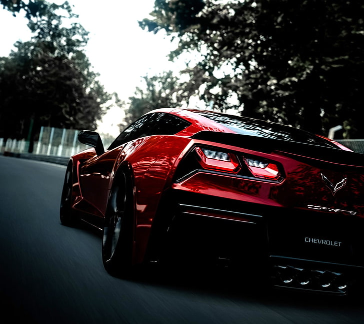 red Corvette coupe, mode of transportation, car, motor vehicle