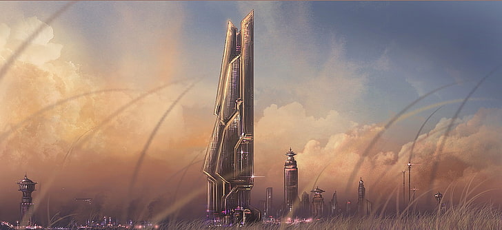 spaceship illustration, futuristic, sky, environment, fuel and power generation, HD wallpaper