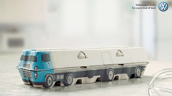 white and blue truck toy, artwork, Volkswagen, vehicle, commercial, HD wallpaper
