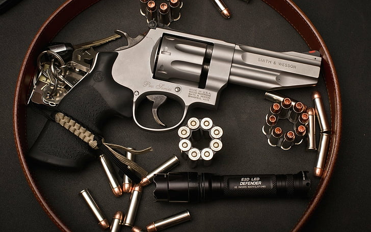 Weapons, Smith & Wesson Revolver, gun, handgun, high angle view, HD wallpaper