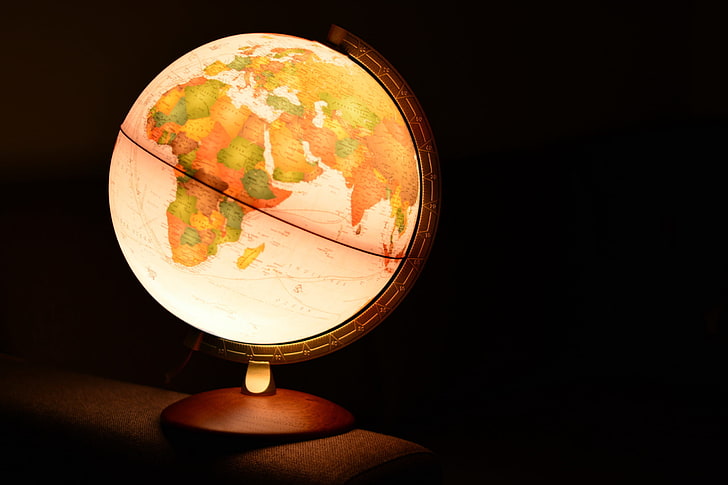 lighted desk globe, background, lamp, globe - man made object