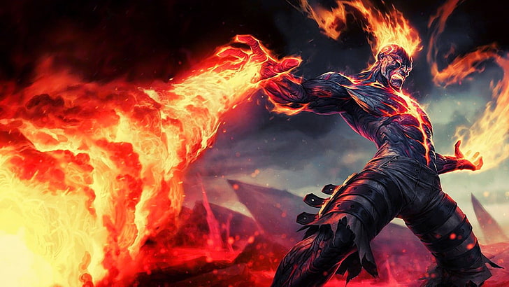 Brand from League of Legends, Brand lol, fire, burning, heat - temperature