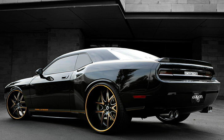 black Dodge Challenger coupe, asanti, tuning, car, land Vehicle, HD wallpaper