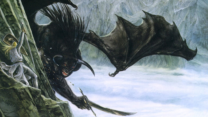 Balrogs, fantasy Art, J. R. R. Tolkien, John Howe, The Silmarillion, HD wallpaper