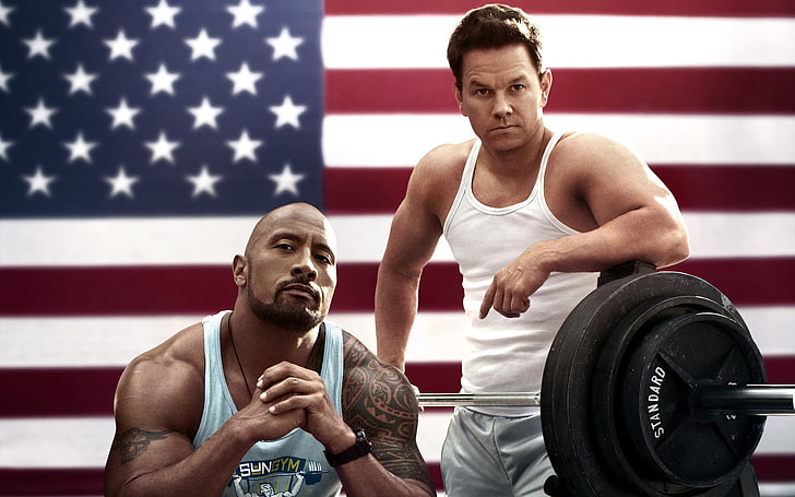 Dwayne Johnson and Mark Wahlberg, flag, America, Daniel Lugo, HD wallpaper