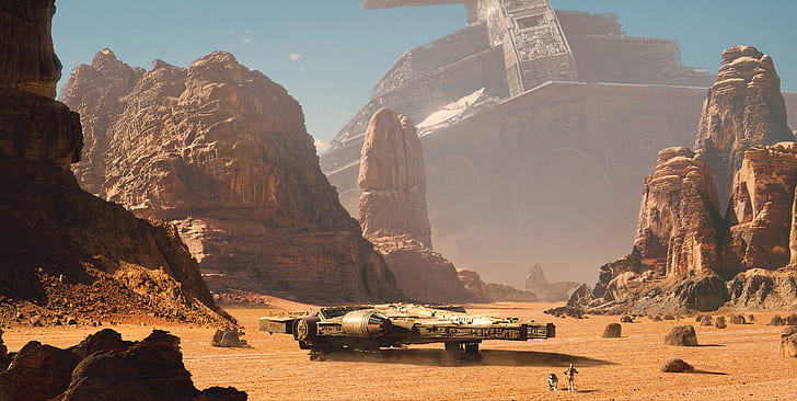 mountains, rocks, desert, robot, star wars, Star Destroyer, HD wallpaper