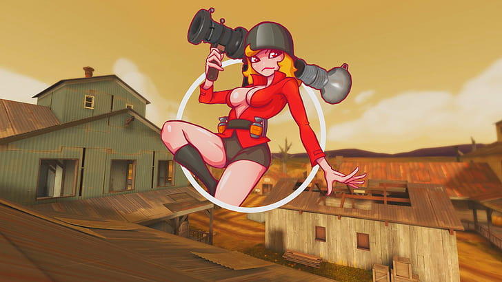 Team Fortress 2, Soldier (TF2), anime, anime girls, HD wallpaper