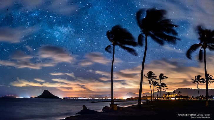 Kaneohe Bay at Night, Oahu, Hawaii, Islands, HD wallpaper