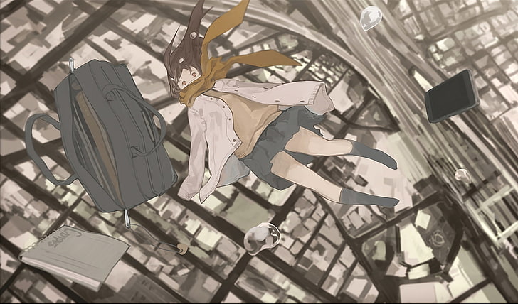 HD wallpaper: anime girl, falling down, bag, tears, no people, high angle  view | Wallpaper Flare