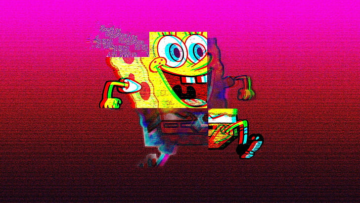 Run, Spongebob, Squarepants, vaporwave, VHS, HD wallpaper