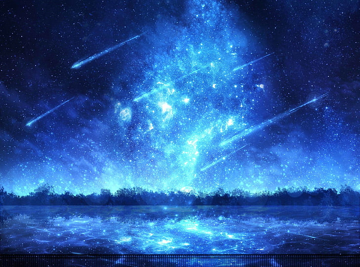 Anime, Original, Aurora Australis, Comet, Lake