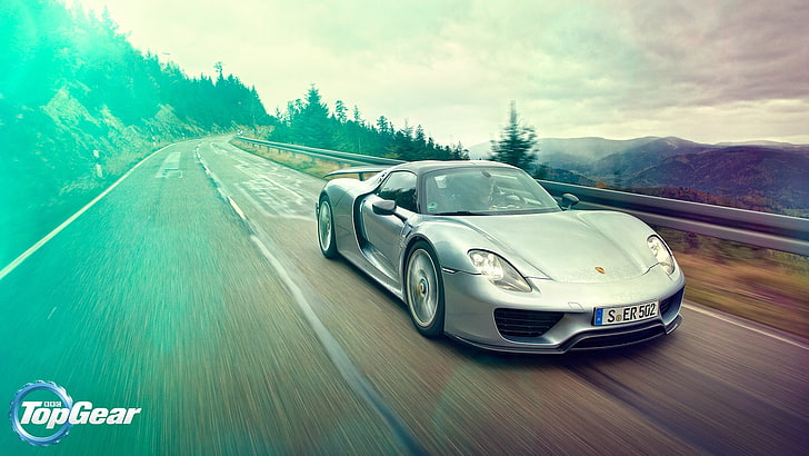 silver sports car, Porsche, 918, Spyder, Hypercar, Hybrid, vehicle
