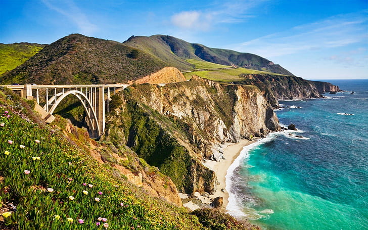 landscape, nature, bridge, coast, Bixby Creek Bridge, California, HD wallpaper