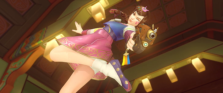 brown haired female 3D character, chinese new year, D.Va (Overwatch)