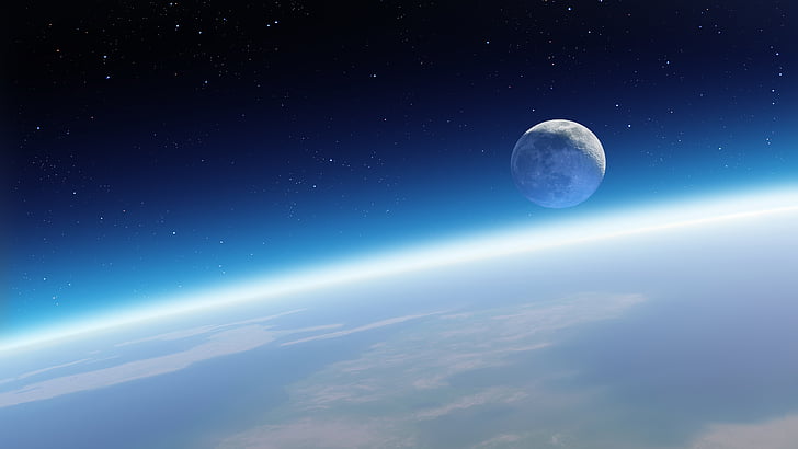 Horizon, Earth, Planet, Blue sky, Atmosphere, Earth's orbit, HD wallpaper