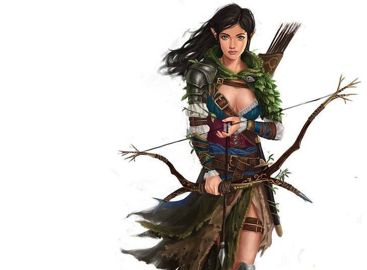 archer, women, fantasy art, bow, fantasy girl, Wood Elves, HD wallpaper