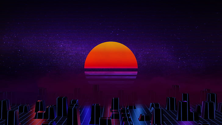 The sun, Music, Star, Background, 80s, Neon, 80's, Synth, Retrowave, HD wallpaper