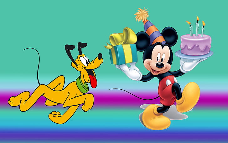 Mickey Mouse And Pluto Birthday Cake Celebration Gifts Desktop Wallpaper Hd 1920h1200
